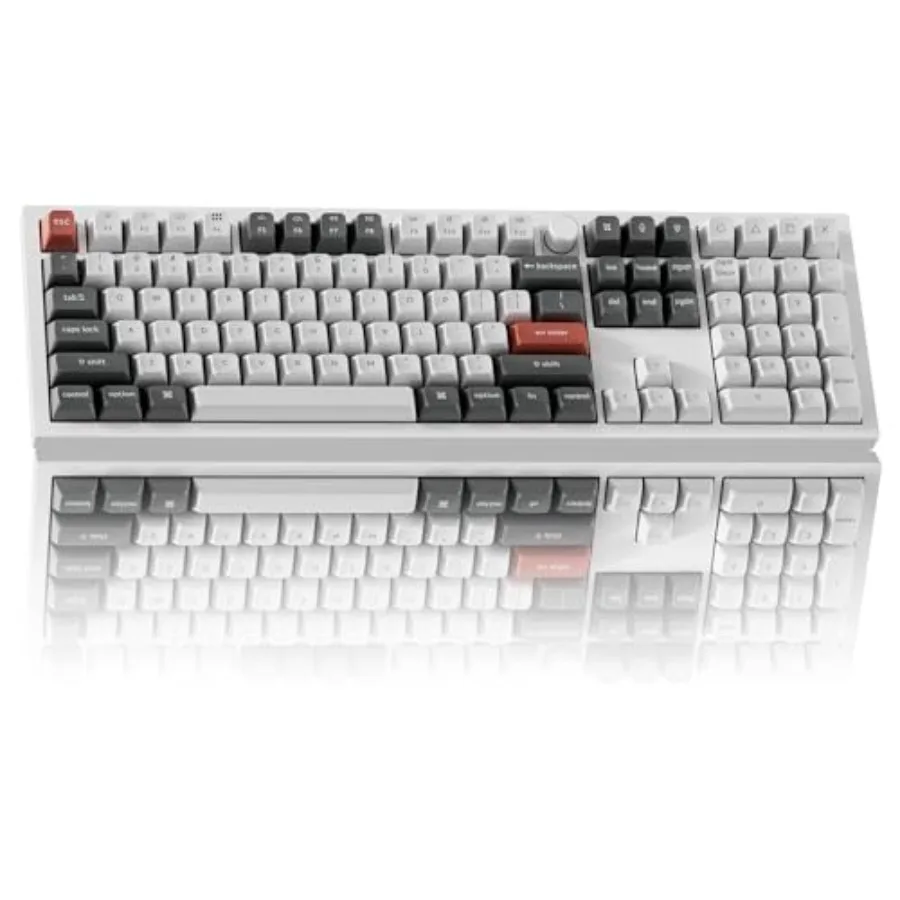 

Wireless Mechanical Keyboard 2.4 GHz/Bluetooth/Wired Full-Size Aluminum White RGB Hot-Swappable Silk POM Red Switch for Mac Win