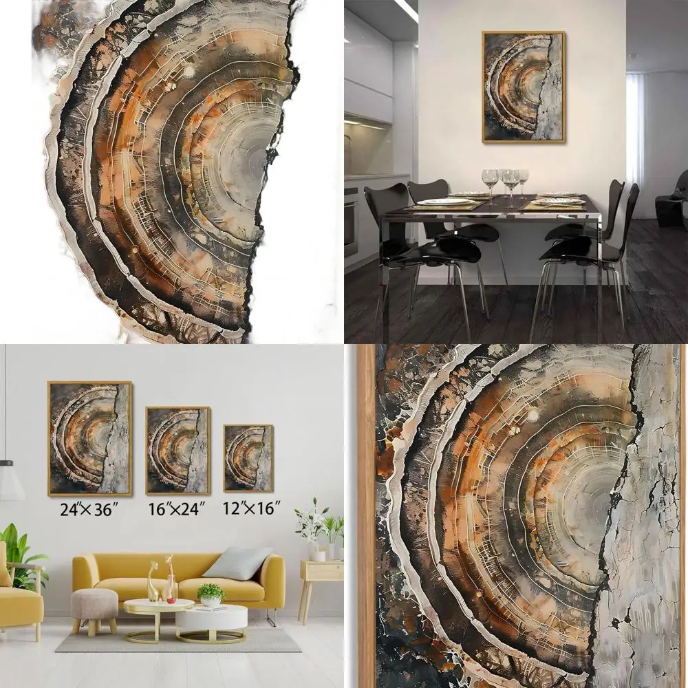 

Vintage Tree Ring Art Print - Colorful Wood Stump for Modern Minimalist Home Decor: Rustic Neutral Style for Living Room, Bedroo