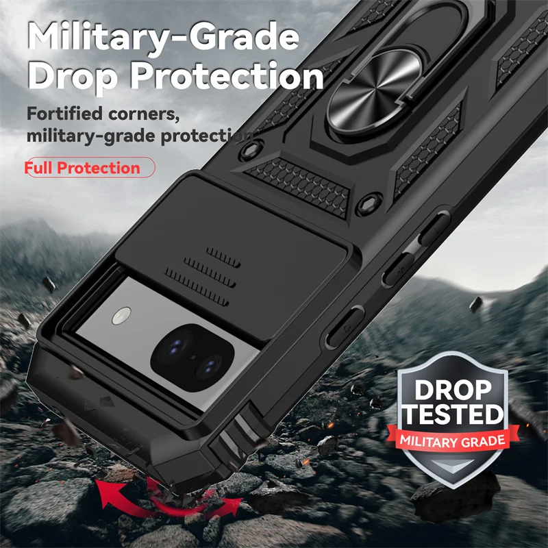 Armor Case For Google Pixel 9A 8A 8 7A 7 Pro 6 6A Cover For Pixel 9 Pro XL Lens Protection Kickstand Ring Holder Coque Fundas