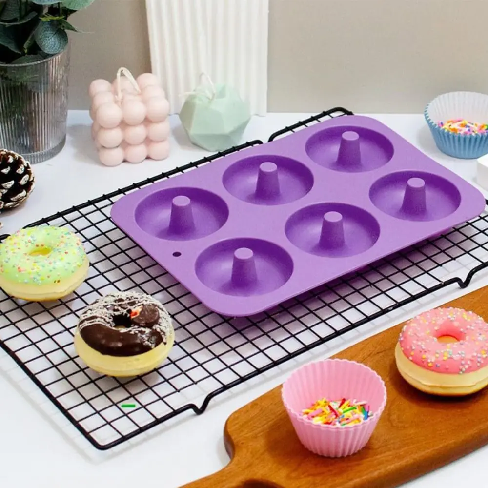 3PCS Household Silicone 6-Cavity Donut Baking Pan Non-Stick Rectangular Doughnut Mold Soft DIY Bread Mold Easy To Demold