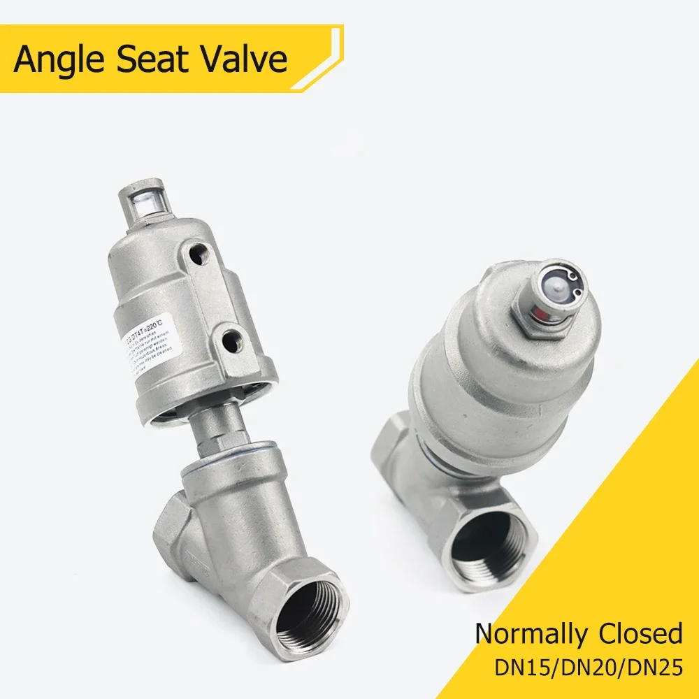 

1/2" 3/4" 1" BSPT Female Normally Closed Y Type 304 Stainless Steel Pneumatic Air Angle Seat Valve DN15 Steam Gas Oil Water