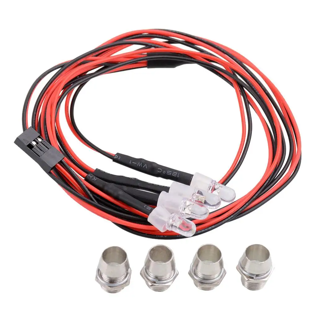 4pcs LED Light Headlight Kit 5mm for 1/5 1/8 1/10 1/12 1/16 Remote Control Vehicle Models