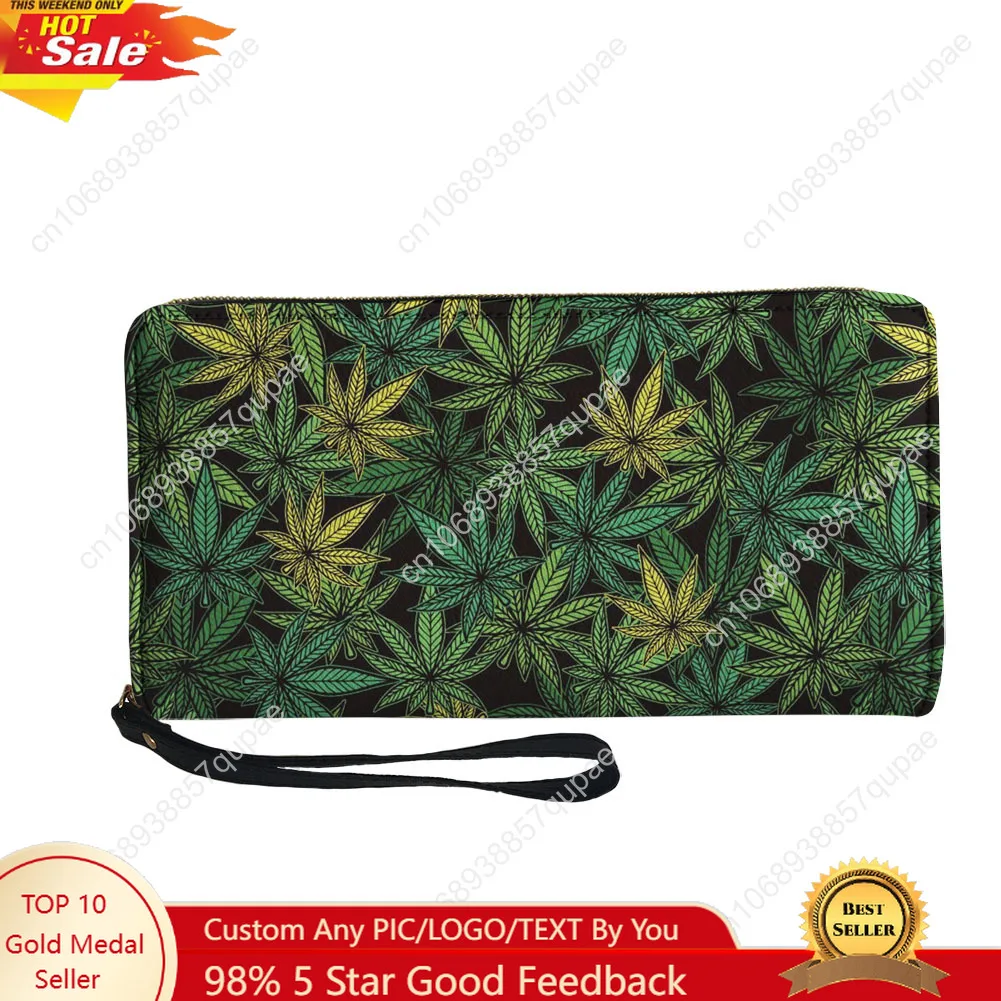 

Leaf Weed Rasta Marijuana Yellow Green Art Custom Wallet Mens Womens Teenagers Zipper Long Wallets Double Print Wallet Gift Bag