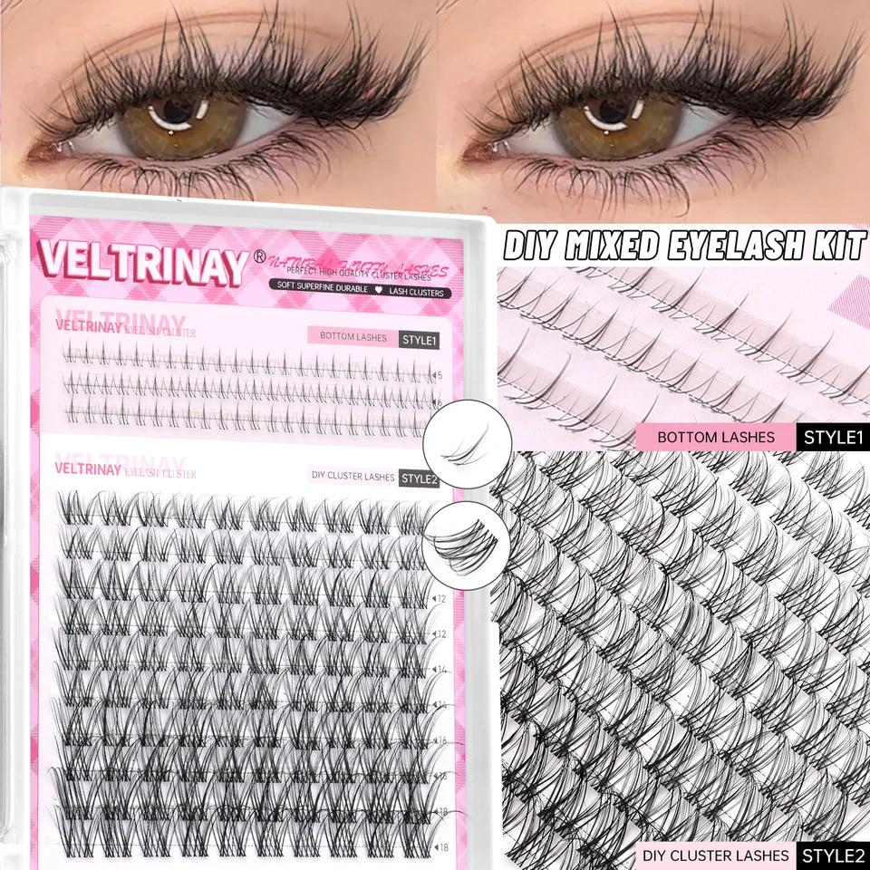 VELTRINAY Rizos de Pestañas Naturales Espigados Rizo C Individuales Largos Mixtos Aspecto Natural 2
