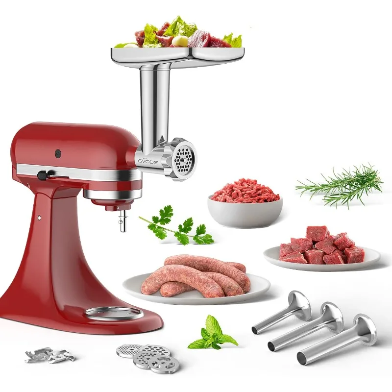 

Stainless Steel Meat Grinder for KitchenAid Mixer, Meat Grinder Sausage Stuffer Machine with 4 Grinding Plates, 3 Sausage