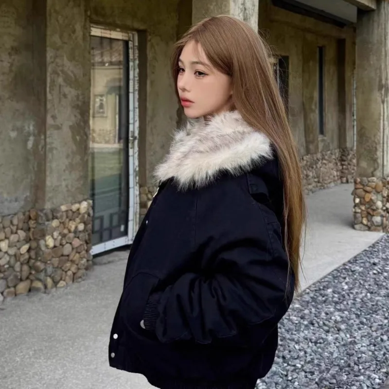 Sweat à capuche chaud d'hiver pour hommes et femmes, manteau rétro en peluche, vêtements de sport, nouveau Streetwear ample Y2k, veste en coton pour Couple, veste Punk à col en fourrure