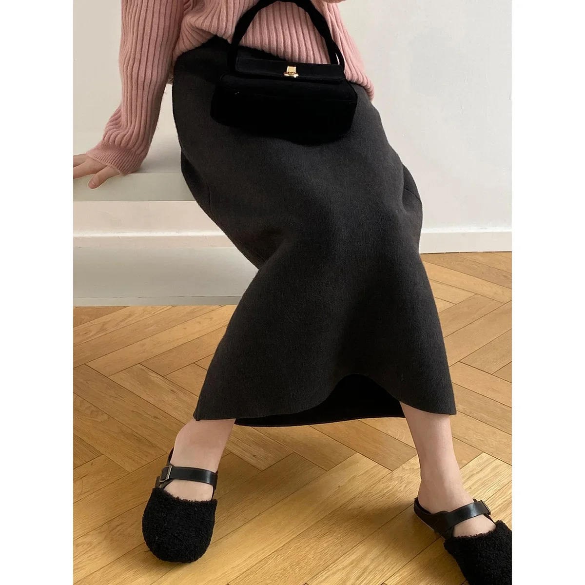 Women Clothes Solid Color Fashion Simple Knit Skirt 2024 Winter New Girl Temperament High Waist  All Matching Long Skirt