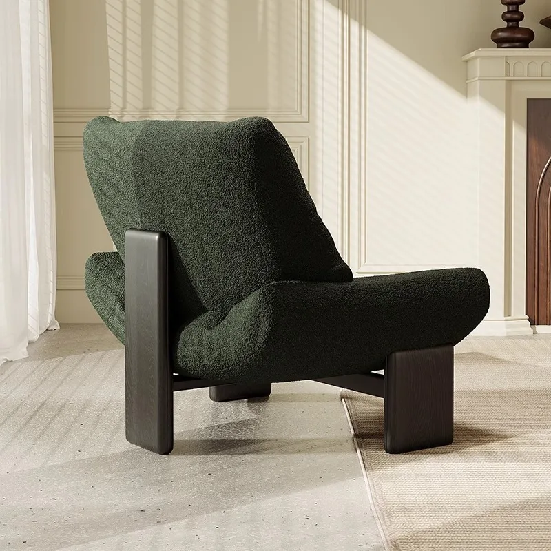 Retro single sofa chair, wabi sandy wind solid wood hotel living room club reception homestay negotiation lounge chair