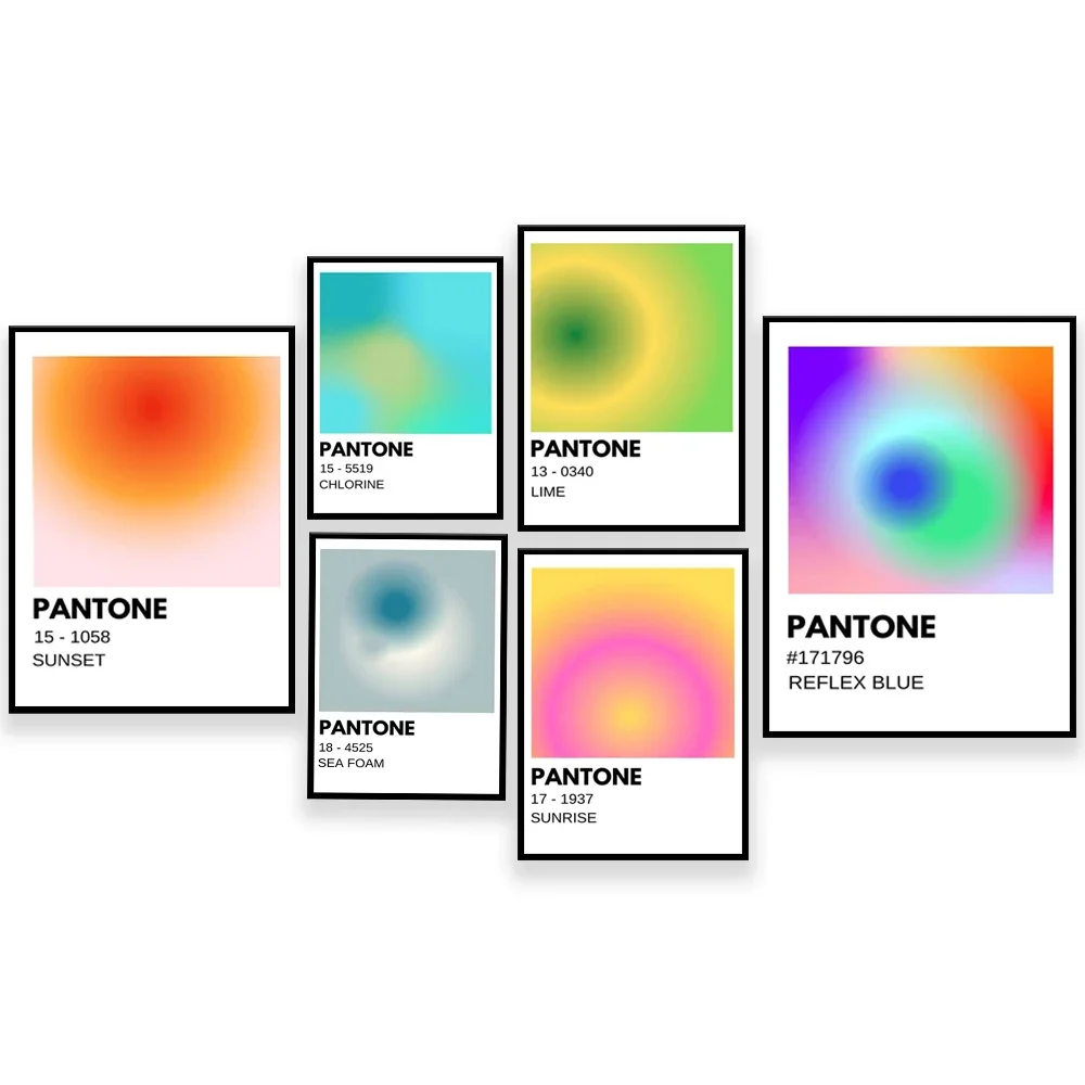 Pantone Poster, Sunrise Sunset, Lime Green, Reflective Blue, Pool Blue, Pantone Sponge, Chlorine Gradient Warm Decor