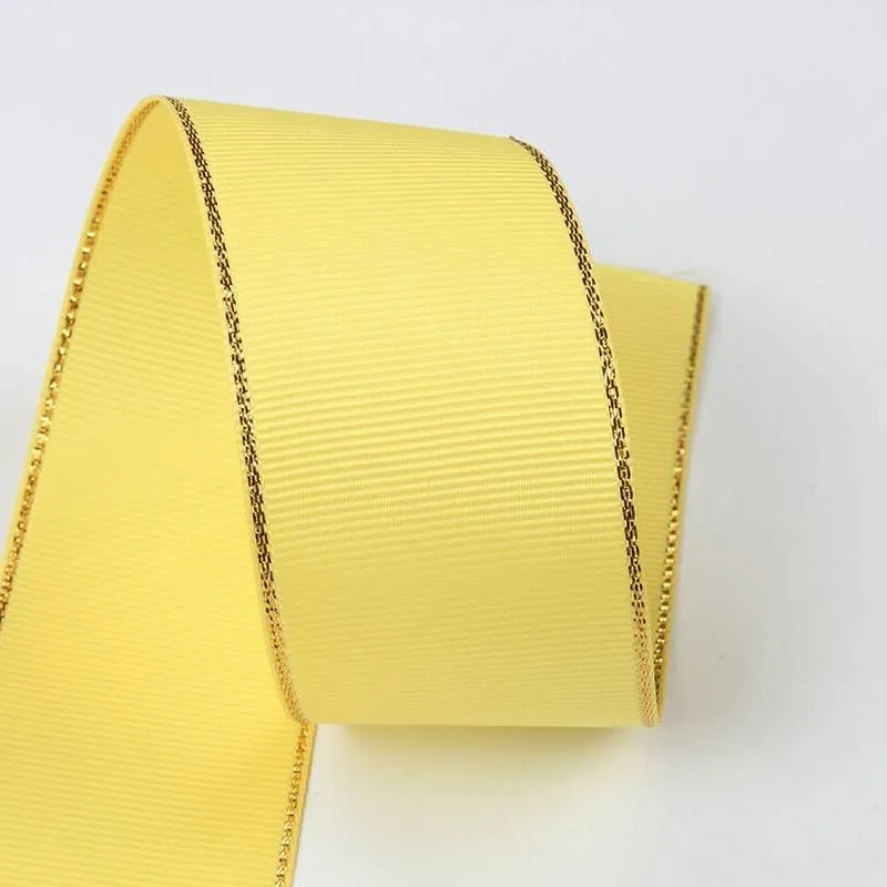 10 Yards 10MM 16MM 25MM38MM Glitter Gold Edge Double Sided Grosgrain Ribbon Christmas Decor Materials For Hair Bows Gift Packing