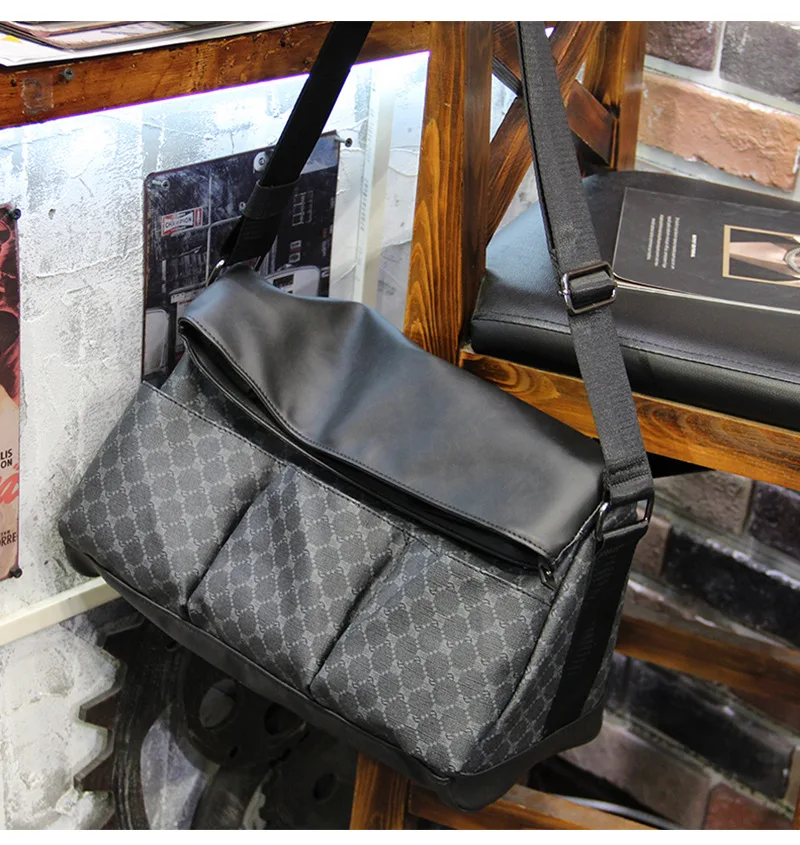 Modische Umhängetasche für Herren, hochwertiges PU-Leder, Herren-Umhängetasche, luxuriöses Design, karierte Messenger-Taschen, Reisetaschen, Laptop-Tasche – Detail 2