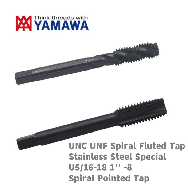 1PCS  YAMAWA  Oxidized HSSE American Fine Thread Spiral Fluted tap Machine  U5/16-18 3/8 7/16 1/2 5/8 Screw Spiral Pointed Tap