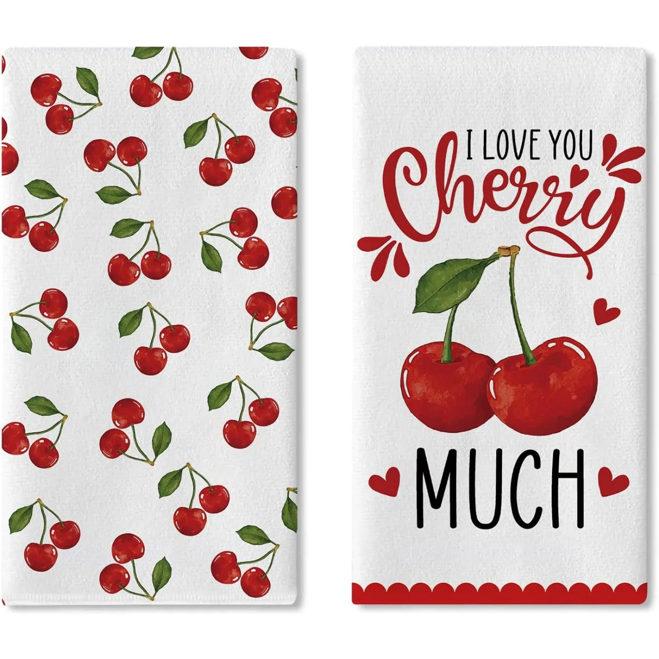 2-Pack red cherry cute pattern towel - absorbent/kitchen towel, suitable for drying tableware, tea towels