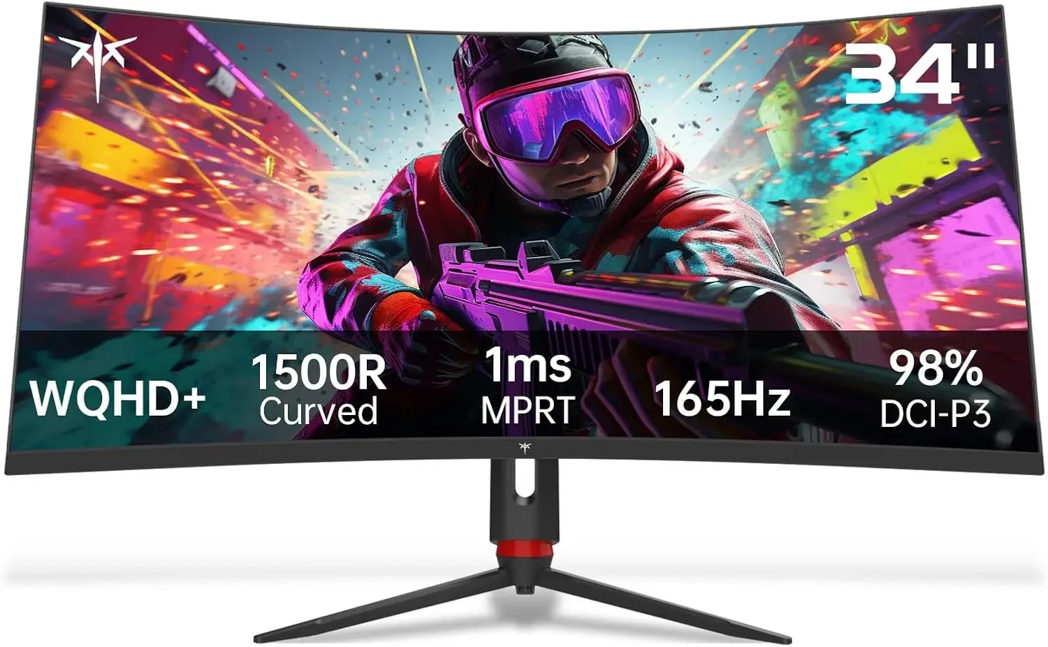 34'' Curved Ultrawide Gaming Monitor, 21:9, 3440x1440p 165Hz 1ms, 1500R Curved Monitor, Freesync G-sync