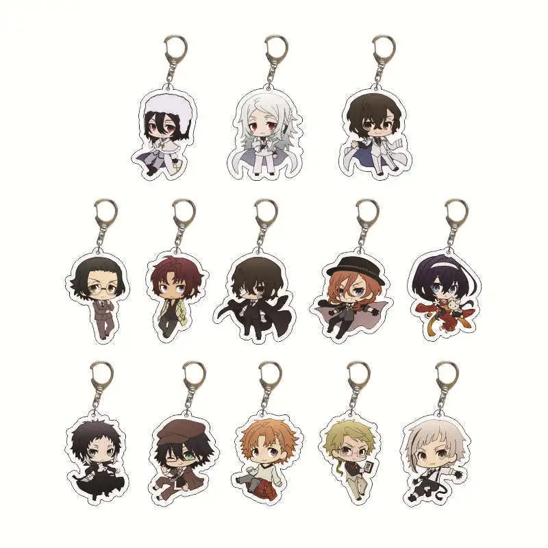 Anime Bungou Stray Dogs Keychain Osamu Atsushi Nakajima Dazai Nakahara Sensibility Cosplay Acrylic Key Ring Chain Pendant