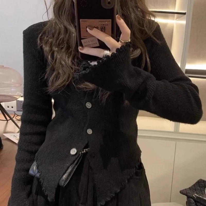 قميص قاعدة محبوك غير منتظم باللون الرمادي لخريف وشتاء جديد بخصر نحيف وداخلي ضيق