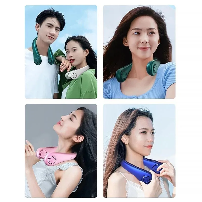 2025 Long endur New Mini Neck Mounted Fan Portable Bladeless Neck Rechargeable Air Cooler 3 Speed Mini Summer Sports Fan Outdoor