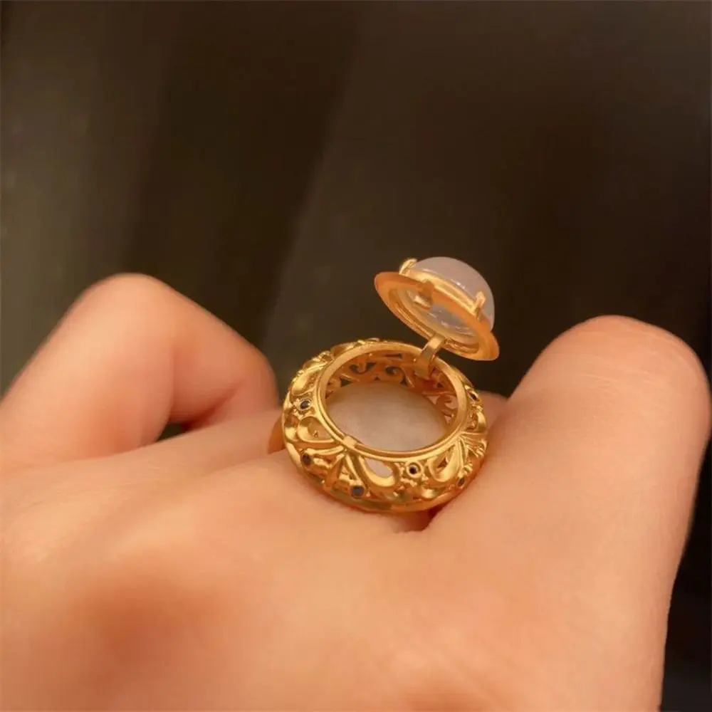 Adjustable Ring with Hidden Box DIY with Flip-top Box Women Open Ring Courtly Style French Style Retro Style Ring Ring Jewelry