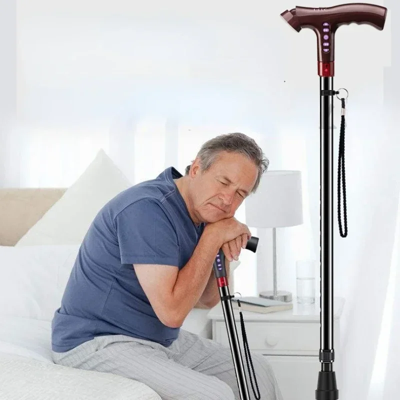 

Stable Anti-Slip Elderly Walking Cane, Multi-Functional Lightweight Telescopic Crutches, Four-Legged Alarm Cane, Stability Cane