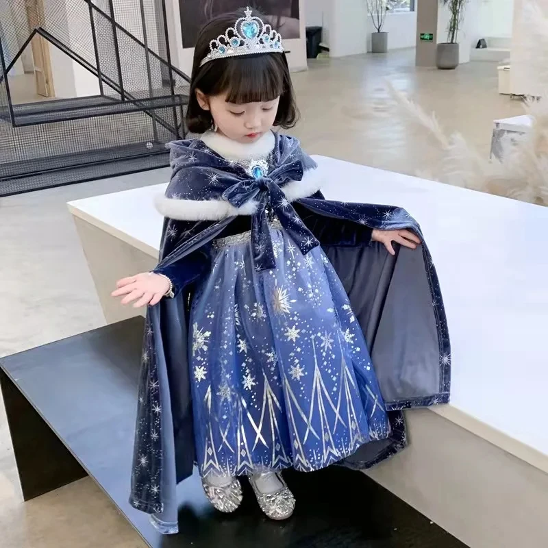 Snow Queen Girls Dress Fancy Vestidos Birthday Carnival Fancy Party Disguise Princess Elsa Performance Dresses