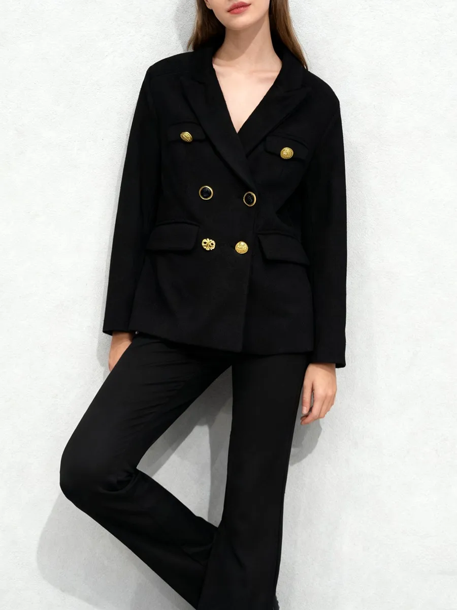 TWOTWINSTYLE الصلبة تقسم أزرار معدنية مزاجه الحلل للنساء التلبيب طويلة الأكمام تونك موضة السترة الملابس النسائية