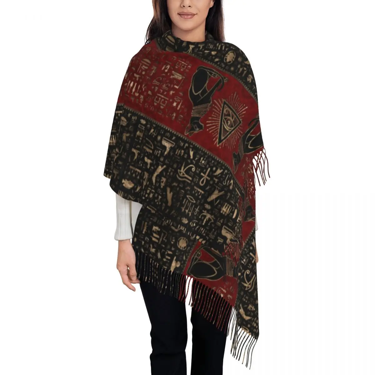 

Womens Scarf with Tassel Egyptian Cats Eye Of Horus Long Winter Warm Shawl Wrap Ancient Egypt Daily Wear Cashmere Scarf