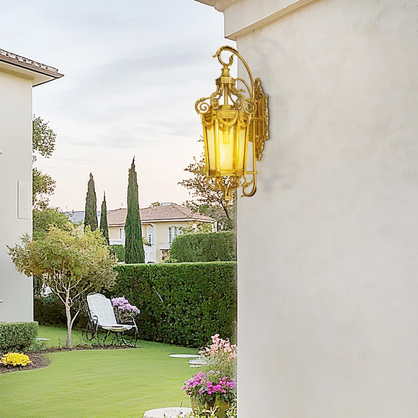 European Classic Manor Courtyard Outdoor Decorative Brass Wall Lamp Garden Balcony Hotel Wall Light
