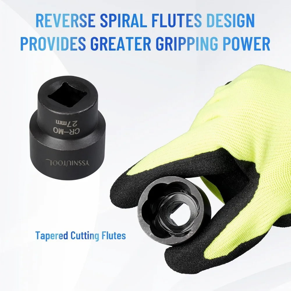 Juego de extractores de tuercas de perno de 22 piezas, herramienta de enchufe para quitar tuercas de impacto de accionamiento de 1/2 y 3/8, kit de extracción de bloqueo de rueda para extracción de daños