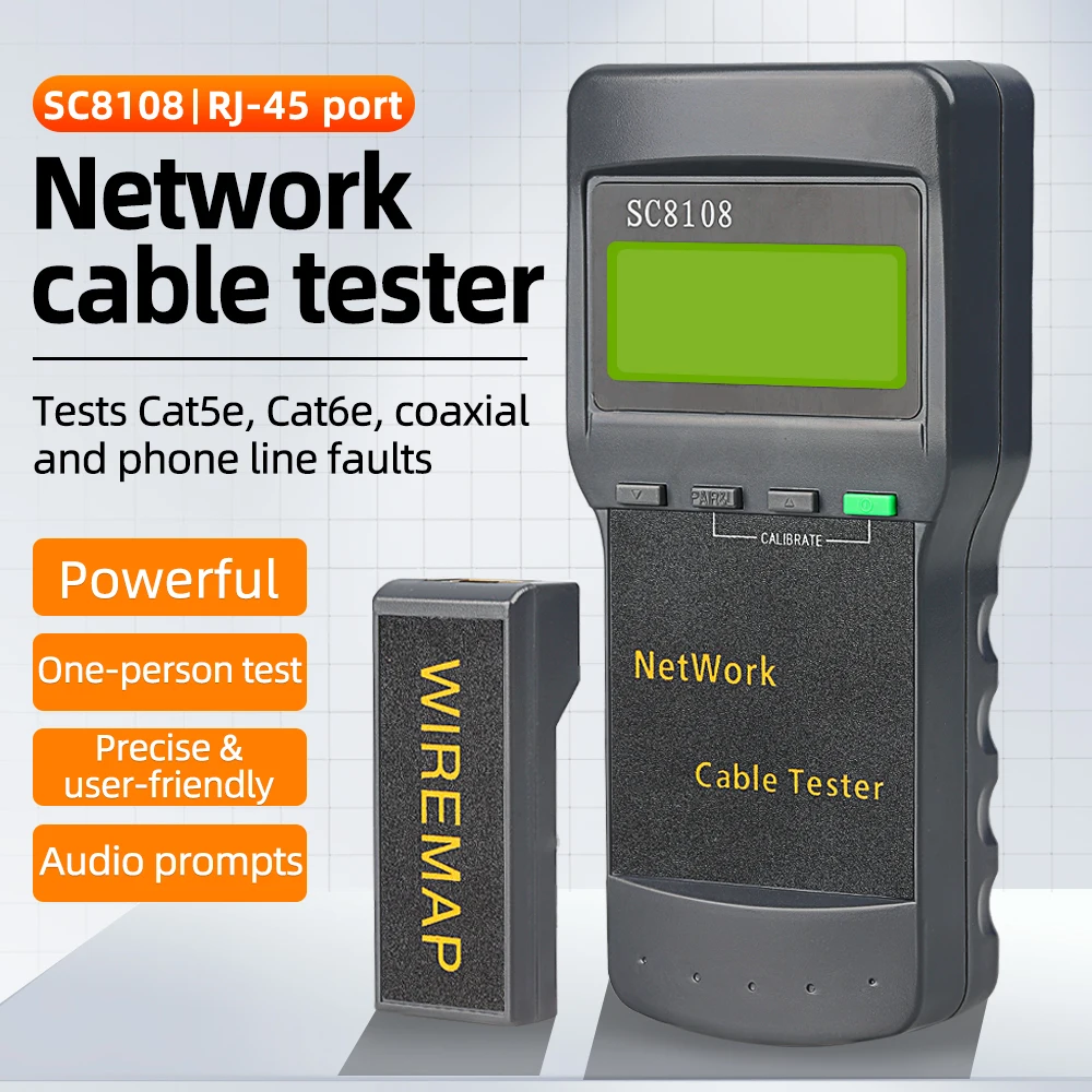 

Портативный тестер сетевых кабелей и телефонных линий SC8108 с ЖК-дисплеем, CAT5 RJ45