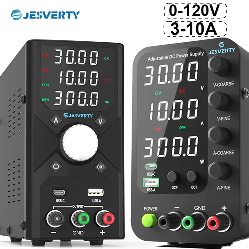 Jesverty DC fuente de alimentación de laboratorio 30V 60V 120V regulador de voltaje ajustable fuente de alimentación conmutada de sobremesa corriente preestablecida encendido/apagado