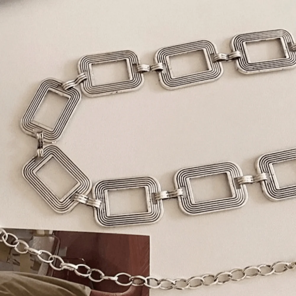 Decorative Alloy Metal Waist Chain Rectangular Link Round Link Waist Belt Adjustable Hollow Chain Belt GIft