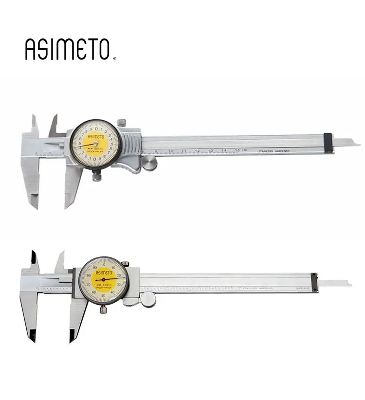 Germany ASIMETO Dial Calipers 0-150 0-200 0-300mm 0.02/0.01  aluminum dial housing models 303-06-2 With depth bar and can measur