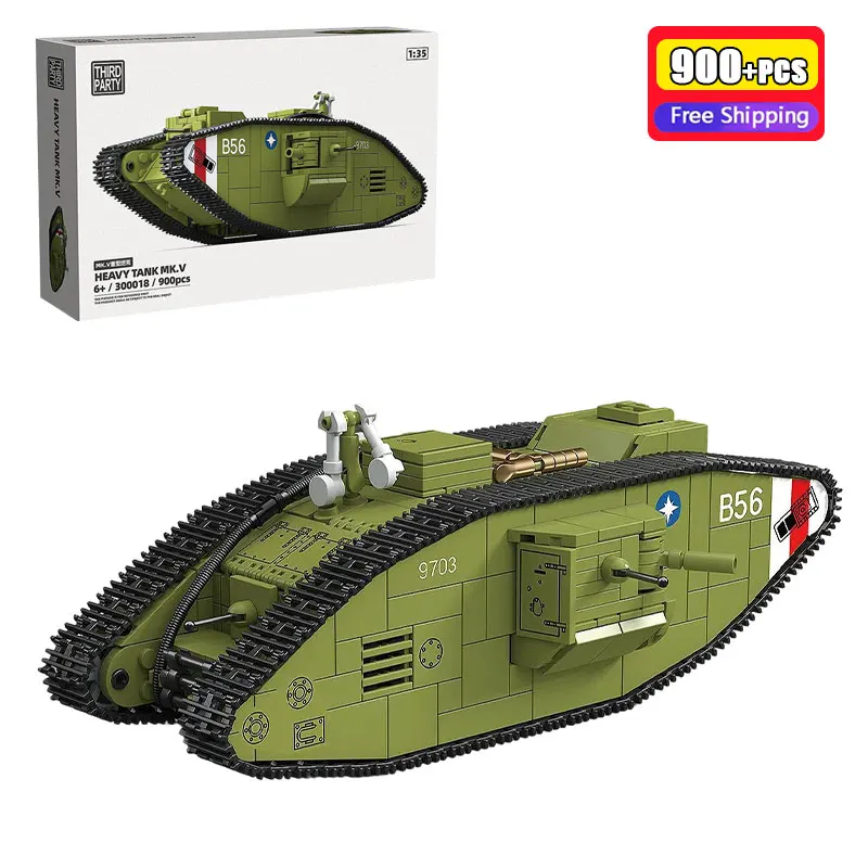

900Pcs 1:35 Mark V Tank Building Blocks British WWI Military Heavy Chariot Model Bricks Educational Toys For Boys Gifts