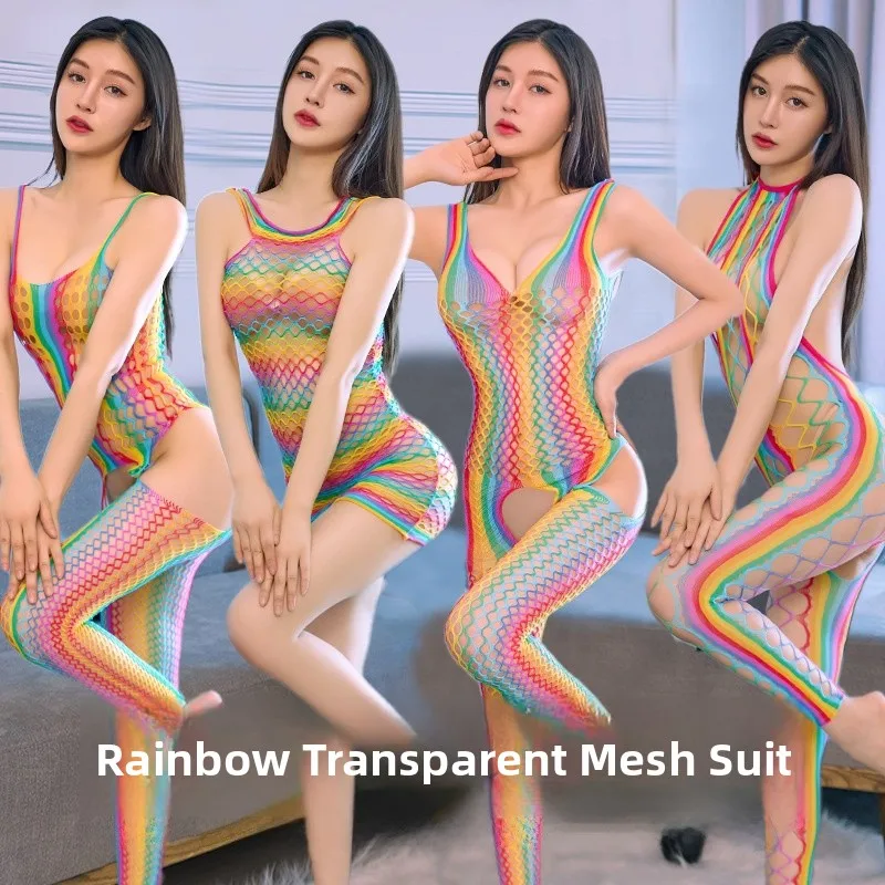 섹시한 투명 컬러풀 여성용 망사 세트 슬립웨어 스타킹 란제리 클리어 펀 매혹적인 디자인 중국산 2025년 봄