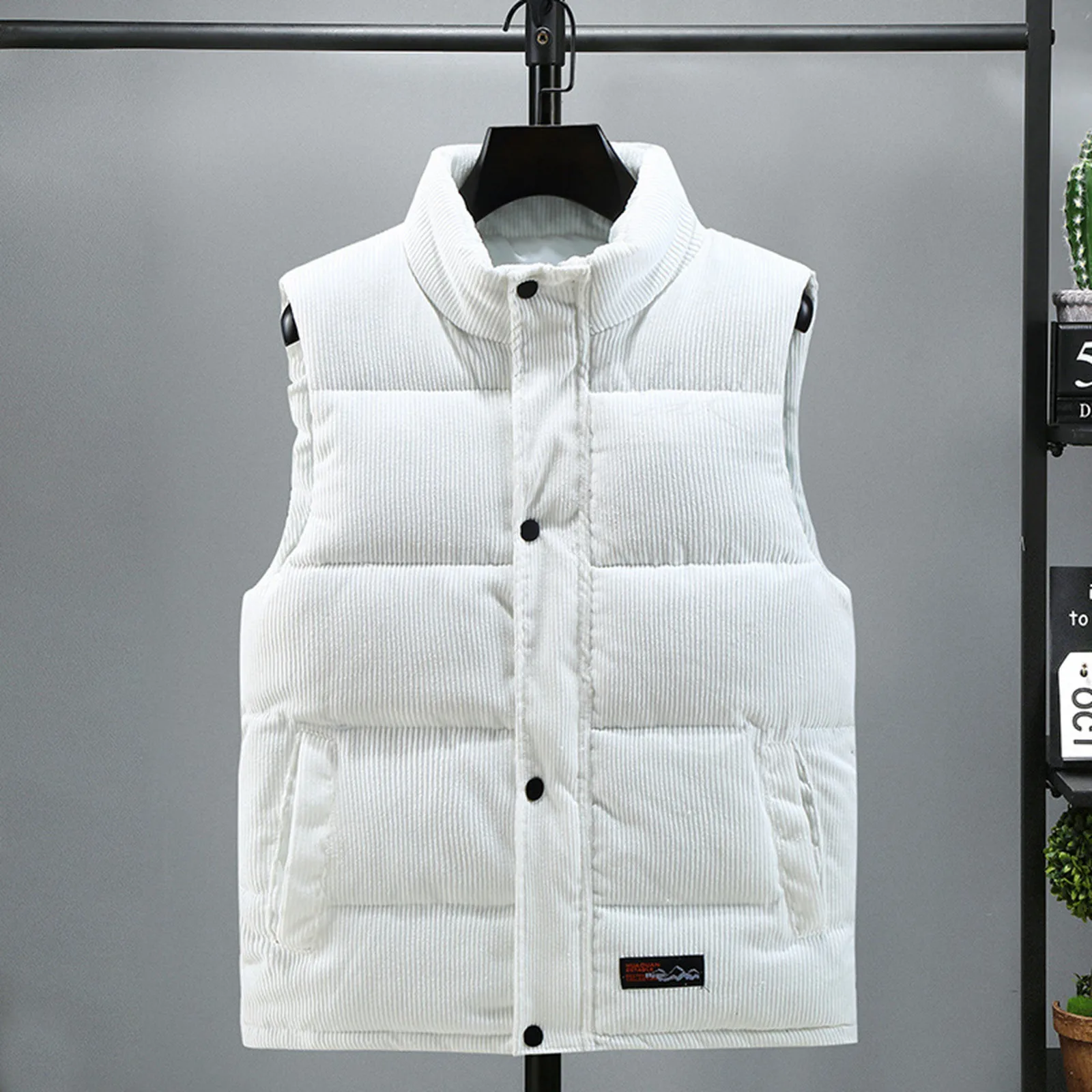 Stand Collar Padded Waistcoat Corduroy Work Wear Male Clothes 2024 New Vest Jacket Men's Autumn Winter Warm Sleeveless Coat