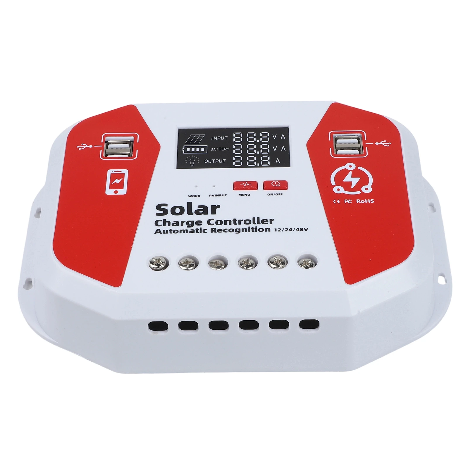 Solar Controller For Photovoltaic Systems Motor Controller 12 24 48V Controller 4x USB 5V 2A Outputs ABS Construction