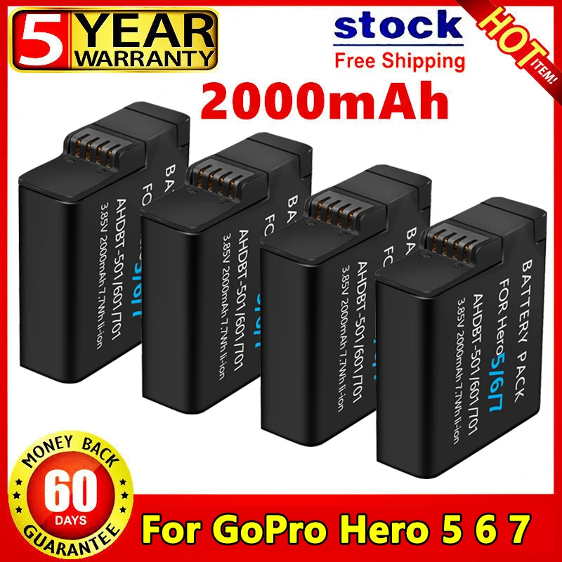 Bateria 2000mAh dla GoPro Hero 5 6 7 8 Hero 5 Hero 6 Hero 7 dla GoPro Action kamera sportowa