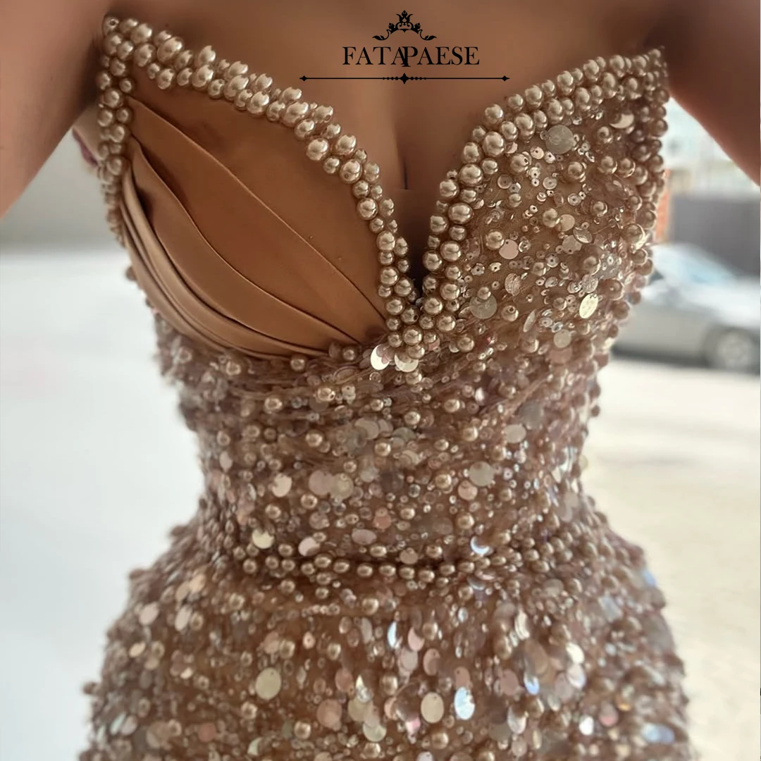 FATAPAESE Customzied Luxury Wedding Dress with 3D Floral Pearls Stones Strapless Across Neck Sheath Straight Fitted Bridal Gown