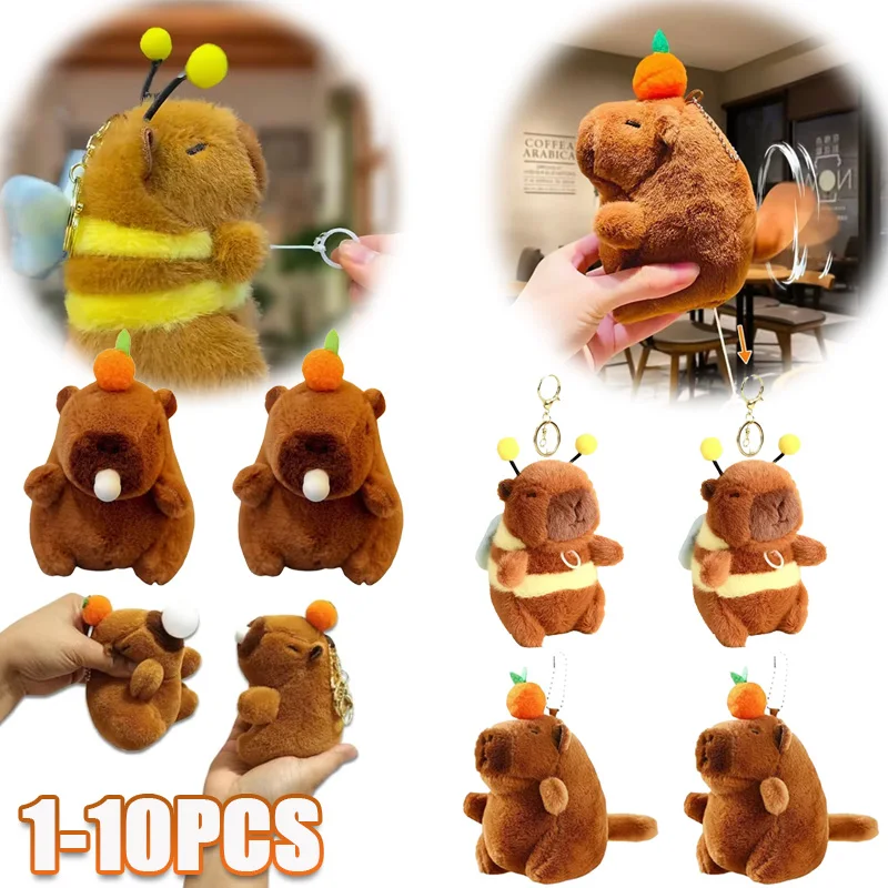1-10PCS Nette Cartoon Capybara Puppe Plüsch-schlüsselbund Kreative Mode Flauschigen Spielzeug Kawaii Puppe Auto Schlüsselring Rucksack Dekoration geschenke