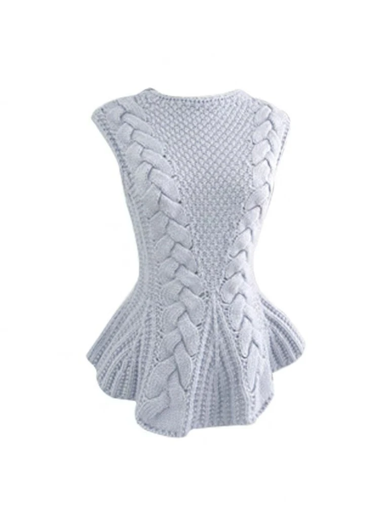 韓国風レディース春ファッションアイリスダブルカラースリーブレスセーター2025新作スリムフィット通勤スタイル無地