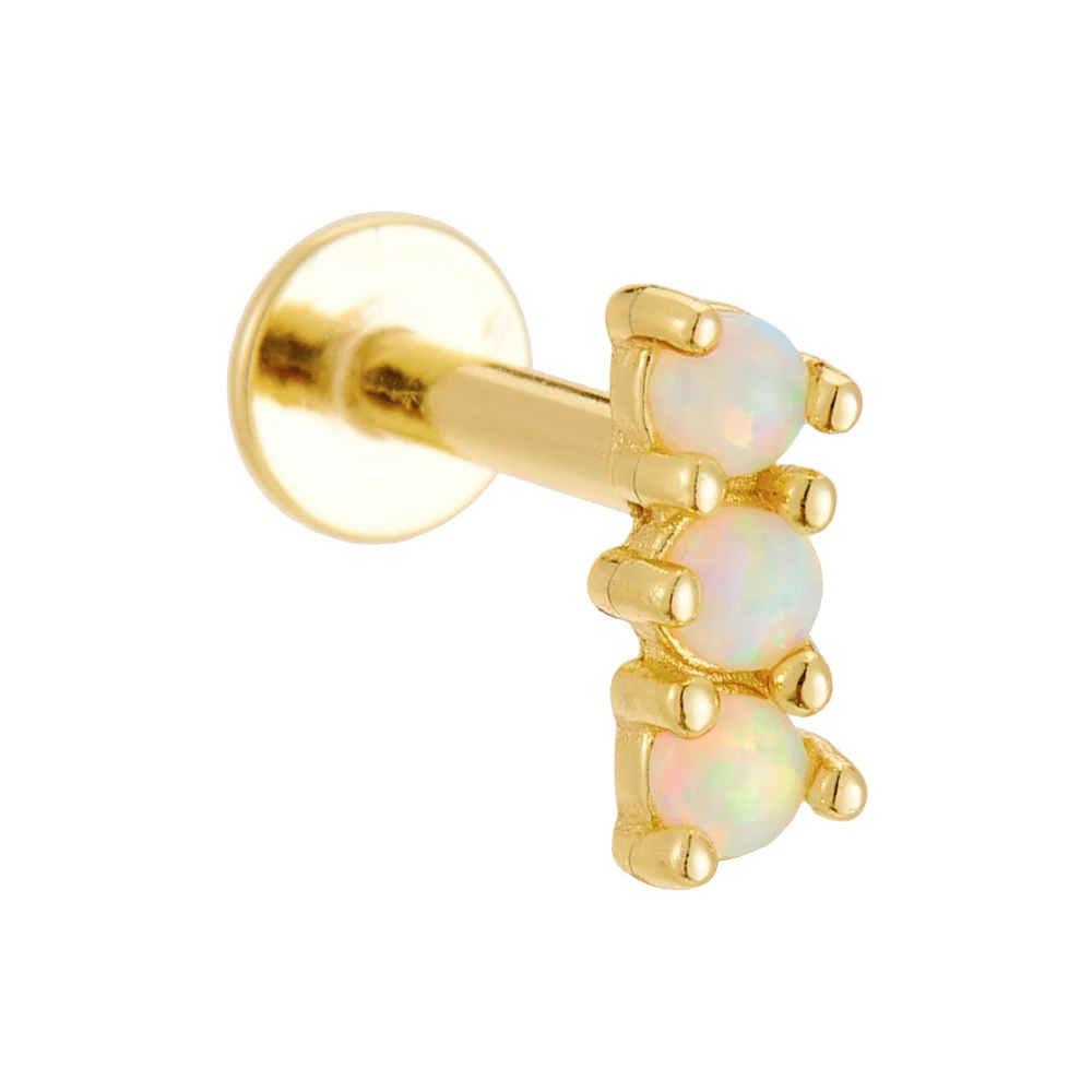 S925 Sterling Silver Opal Flat Head Piercing Ear Bone Studs High-End Sensation Threaded Earrings Silver Jewelry