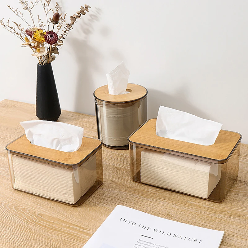 Tissue Clear Box Napkin Household Transparent Rectangular Wooden Modern Desktop Creative Transparent Table Tissue Box Holder