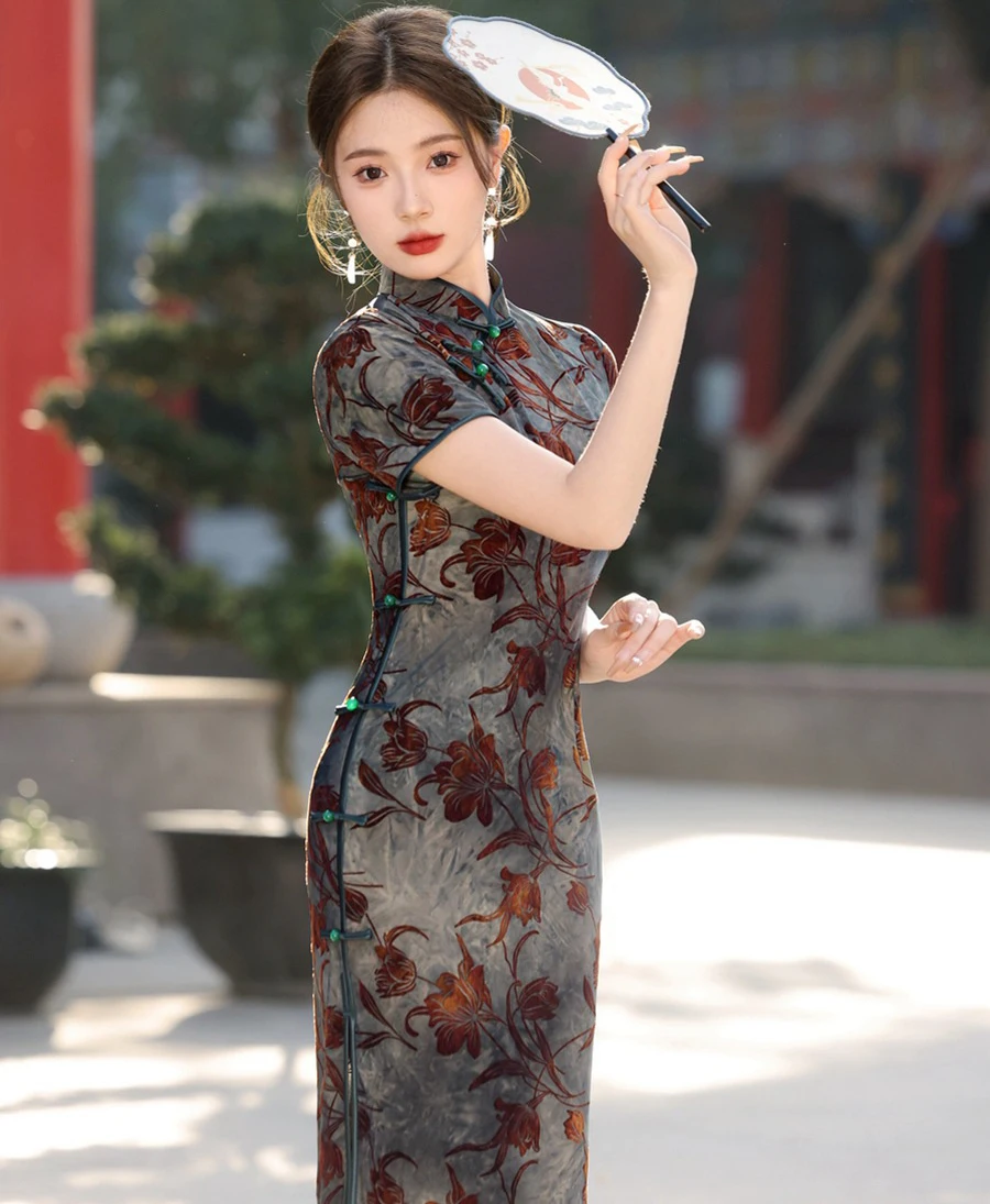 Old Shanghai Cheongsam Women Improved Slim-fit Chinese Style Qipao 2024 New Vintage Chinese Style Short Sleeve Cheongsam Dress