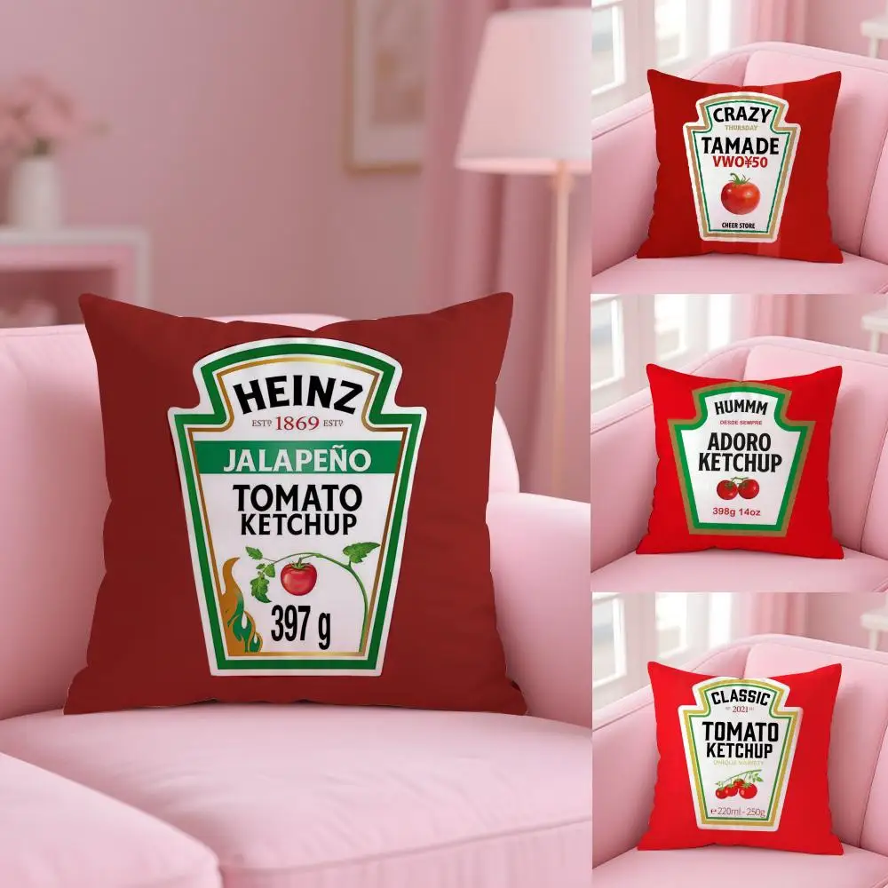 Funda de cojín con etiqueta de Ketchup divertida, funda de almohada corta de felpa con estampado de doble cara para el hogar, lavable a máquina en cálida funda de almohada de invierno