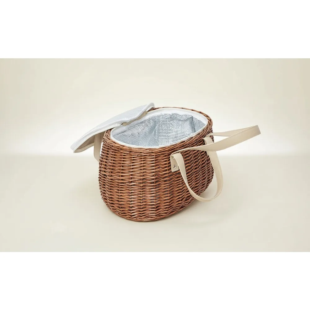 

Natural Wicker Insulated Picnic Basket with Cooler Bag for Outdoor Camping Easter Family