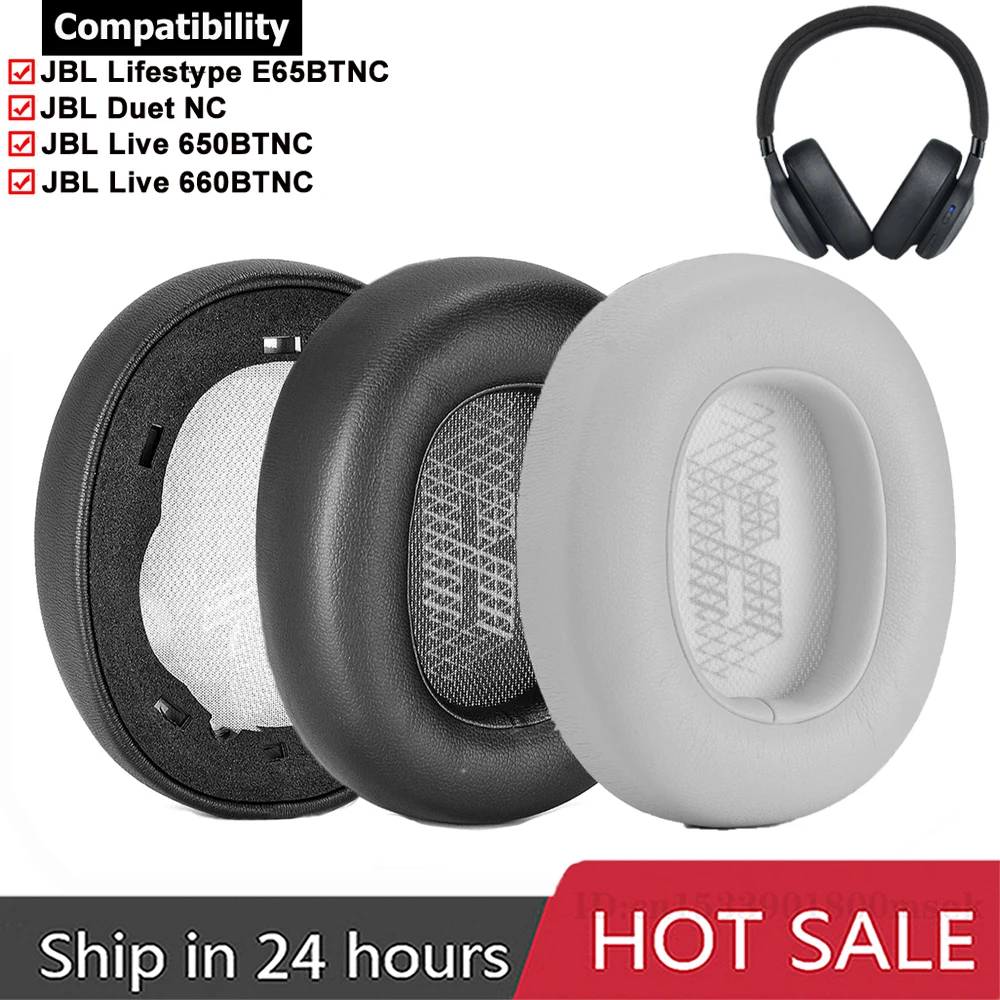 Almohadillas de espuma para los oídos, almohadillas de cuero para JBL E65 E65BTNC / Duet NC/Live 650BTNC Live 660, auriculares BTNC, 1 par