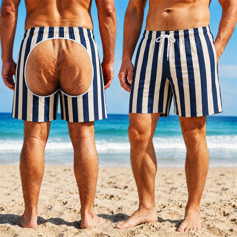 Swim Trunk Quick Dry - Novelty Funny Fake Rear Hip Visual