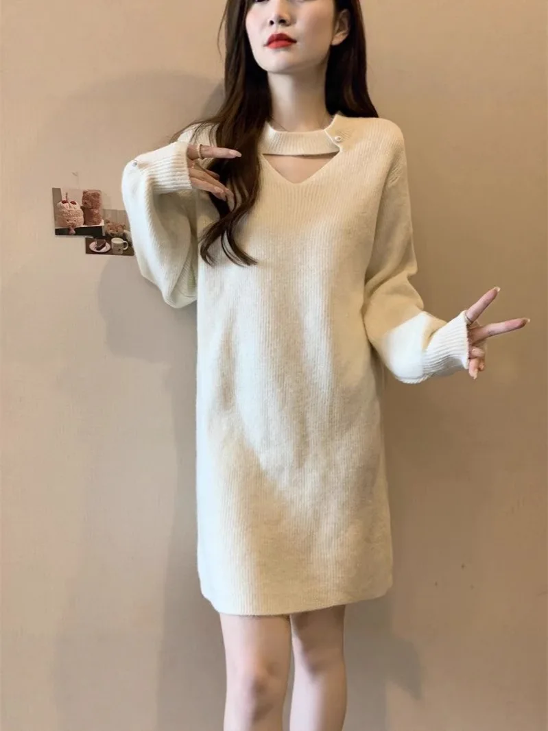 Knee Length Pullovers Woman Oversize Sweaters Jumpers Womend Cross Casual Detail Unique Texture Distinctive Original Design Soft