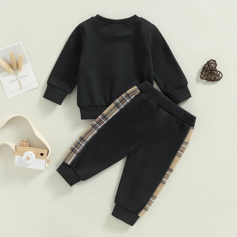 Kleinkind-Unisex-Outfit, bezaubernder Pullover mit Bären-Aufdruck und gemütlicher karierter Hose, Set für Babys, Jungen und Mädchen