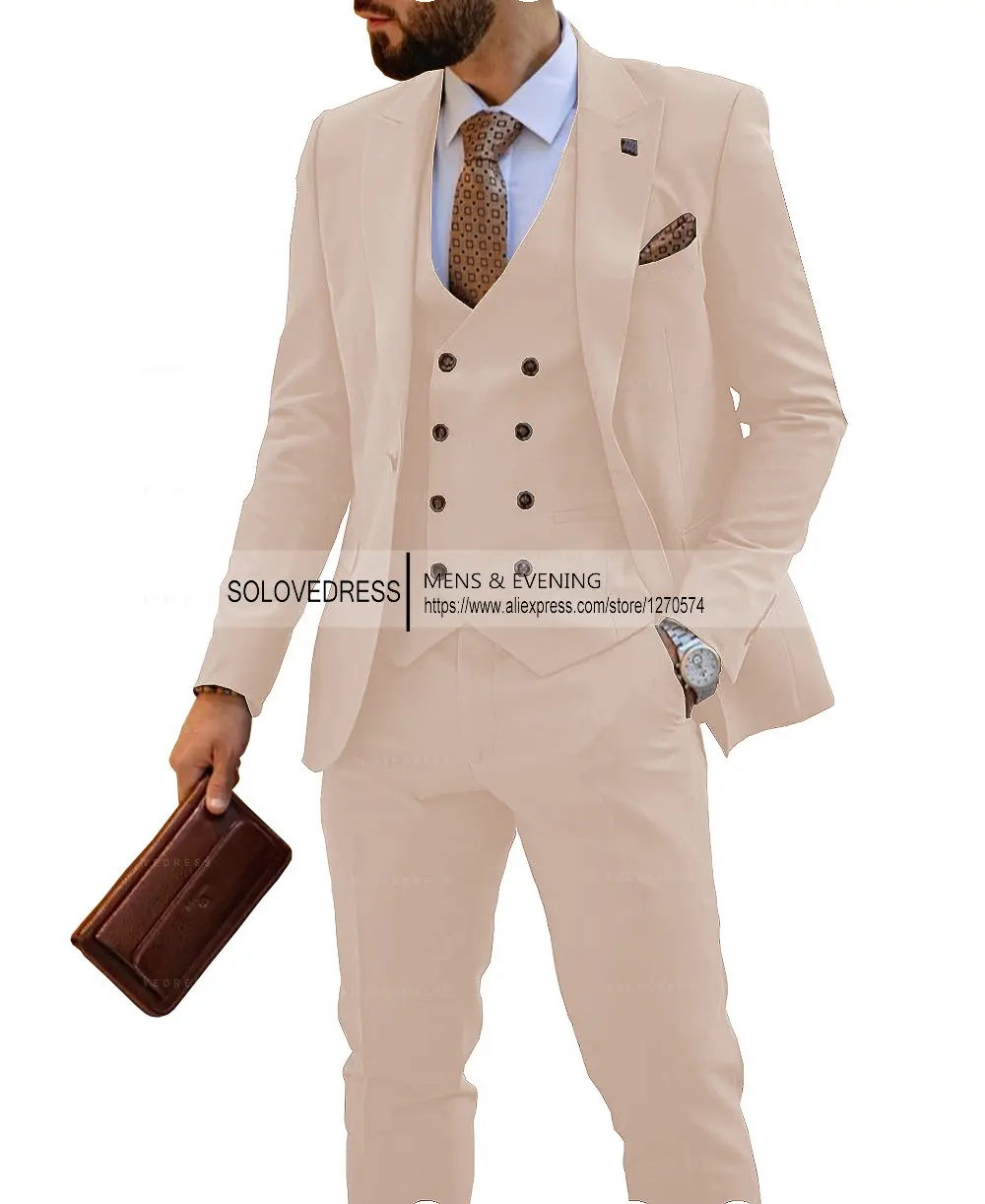 Slim Fit Men's 3 Pieces Blazer+Vest+Pants Mens Suit Formal Leisure Tuxedos Party Wedding Dress Male Suit Blazer For Groomsmen